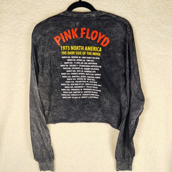 PINK FLOYD DARK SIDE OF THE MOON long sleeve, cropped "stonewashed" grey t-shirt - Picture 2 of 5